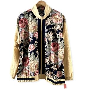 GUC Silver Thread American Vintage 70s Blue Floral Windbreaker Jacket Large